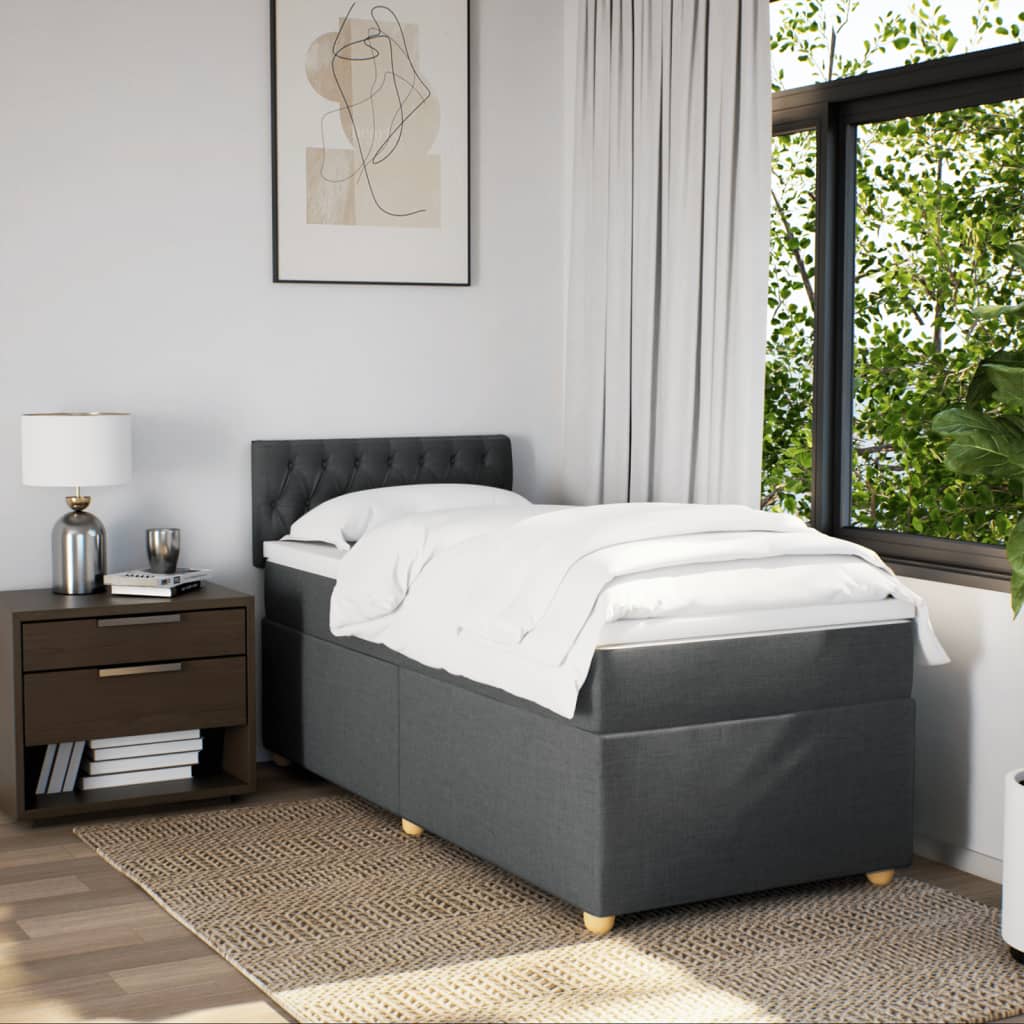 vidaXL Κρεβάτι Boxspring με Στρώμα Σκούρο Γκρι 90x190 εκ. Υφασμάτινο