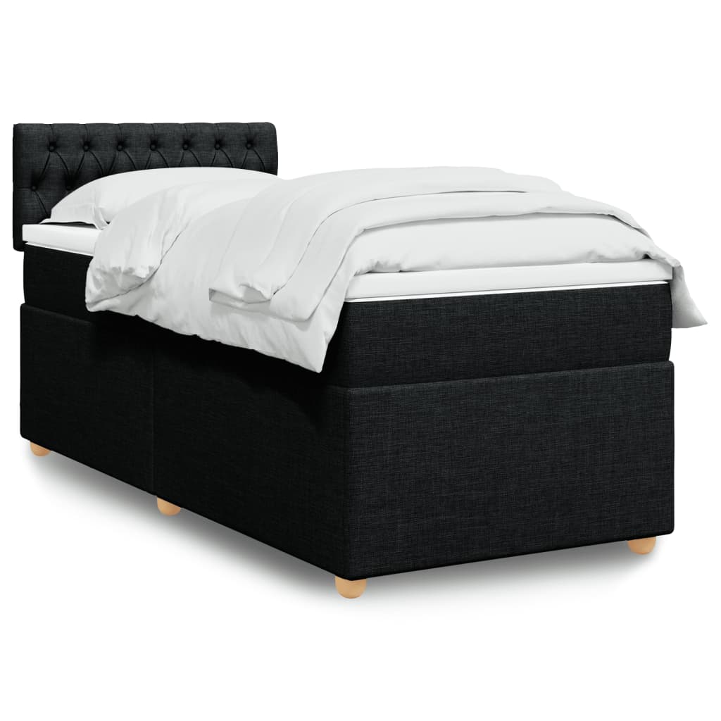vidaXL Κρεβάτι Boxspring με Στρώμα Μαύρο 90x190 εκ.Υφασμάτινο
