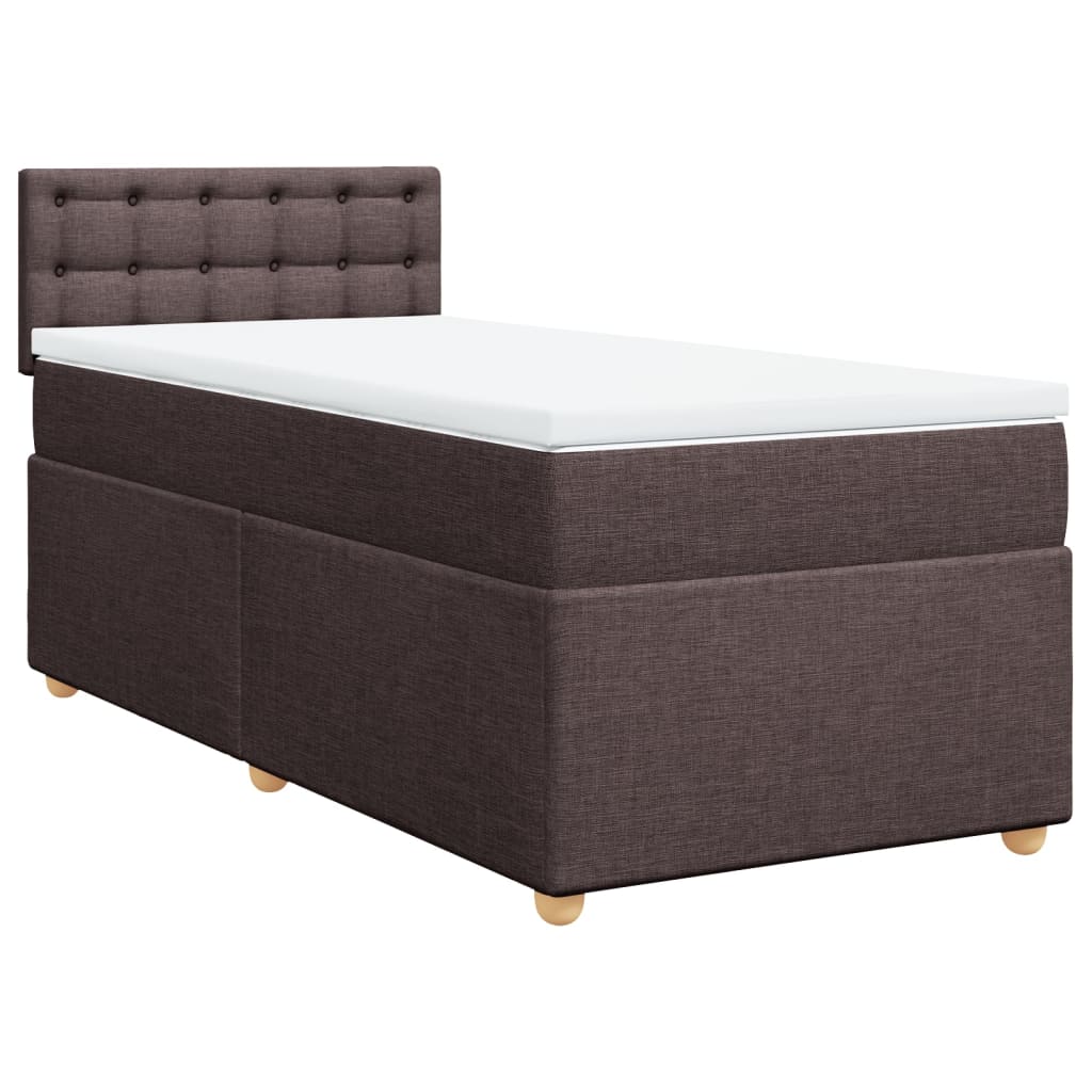 vidaXL Κρεβάτι Boxspring με Στρώμα Σκούρο Καφέ 90x190 εκ. Υφασμάτινο