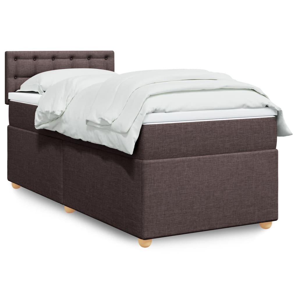 vidaXL Κρεβάτι Boxspring με Στρώμα Σκούρο Καφέ 90x190 εκ. Υφασμάτινο