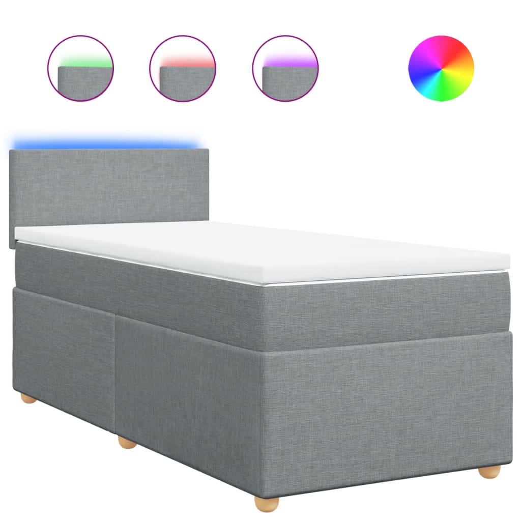 vidaXL Κρεβάτι Boxspring με Στρώμα Ανοιχτό Γκρι 90x200 εκ. Υφασμάτινο