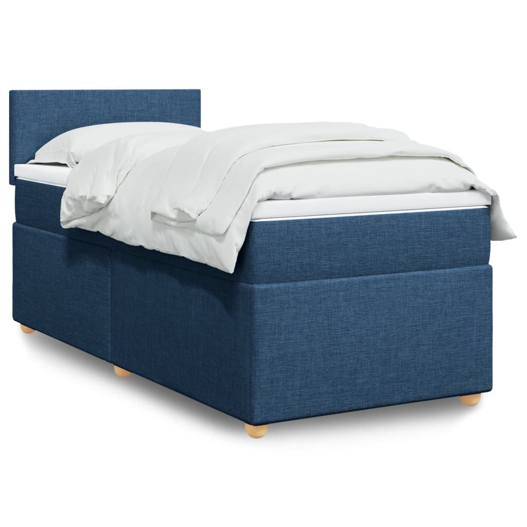 vidaXL Κρεβάτι Boxspring με Στρώμα Μπλε 90x200 εκ.Υφασμάτινο