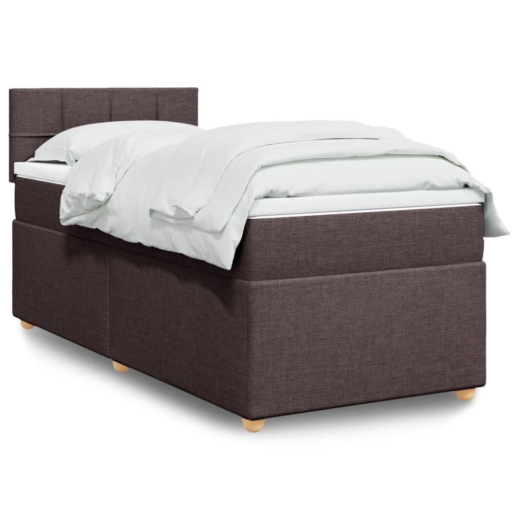 vidaXL Κρεβάτι Boxspring με Στρώμα Σκούρο Καφέ 90x200 εκ. Υφασμάτινο