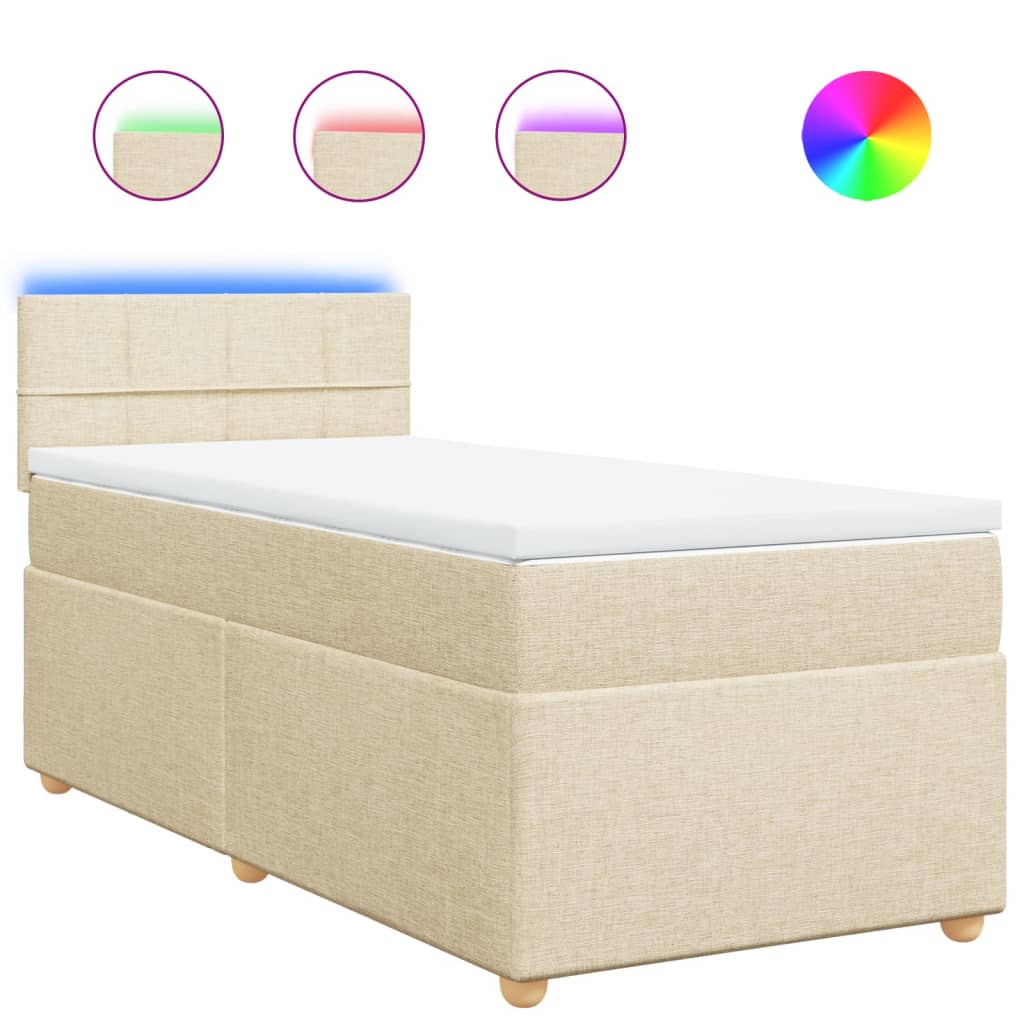 vidaXL Κρεβάτι Boxspring με Στρώμα Κρεμ 90x200 εκ.Υφασμάτινο