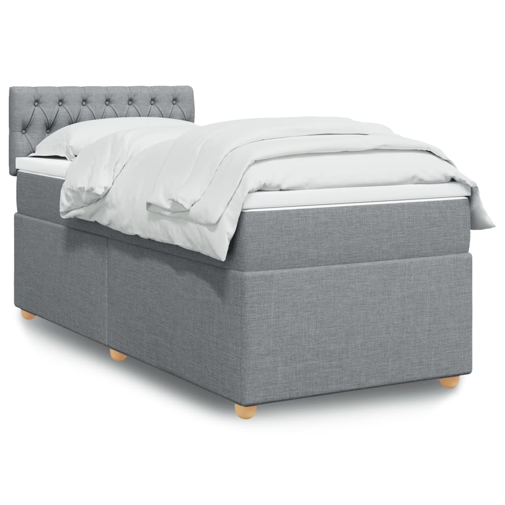 vidaXL Κρεβάτι Boxspring με Στρώμα Ανοιχτό Γκρι 90x200 εκ. Υφασμάτινο