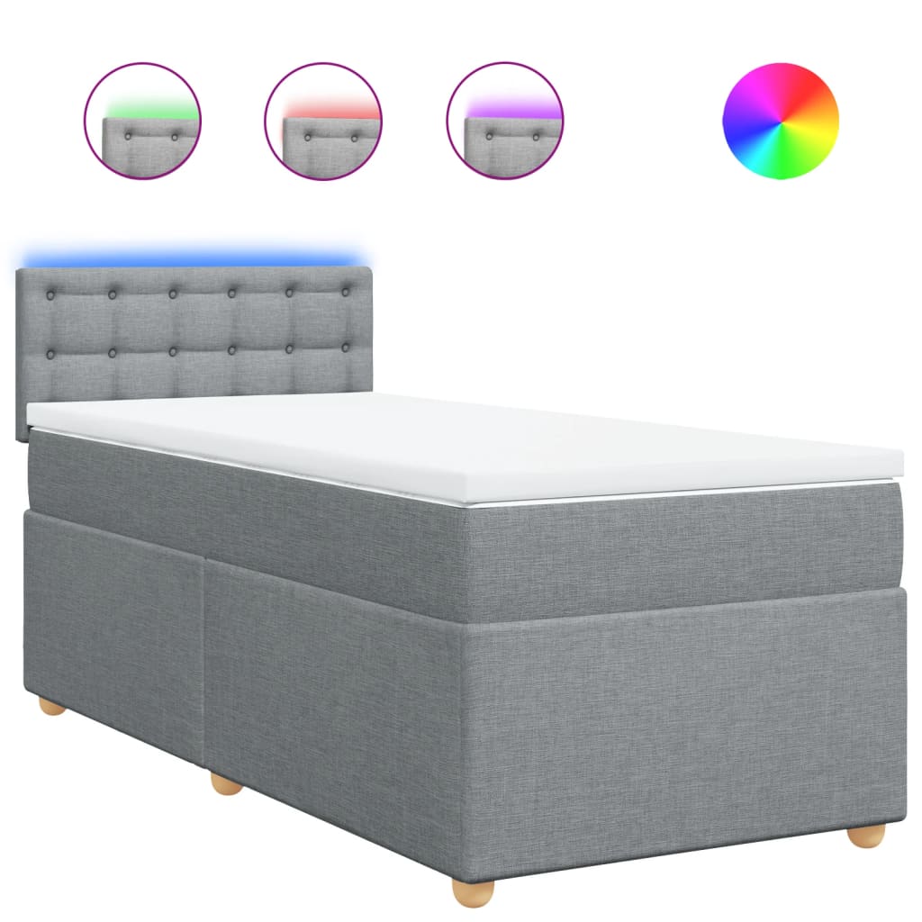 vidaXL Κρεβάτι Boxspring με Στρώμα Ανοιχτό Γκρι 90x200 εκ. Υφασμάτινο
