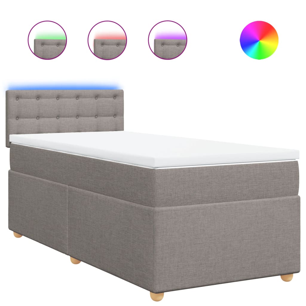 vidaXL Κρεβάτι Boxspring με Στρώμα Taupe 90x200 εκ. Υφασμάτινο