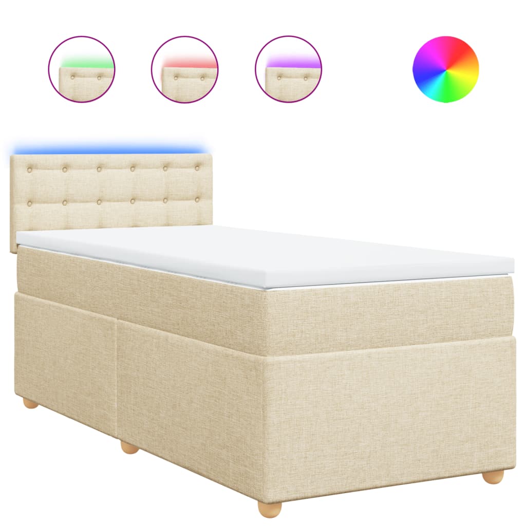vidaXL Κρεβάτι Boxspring με Στρώμα Κρεμ 90x200 εκ.Υφασμάτινο