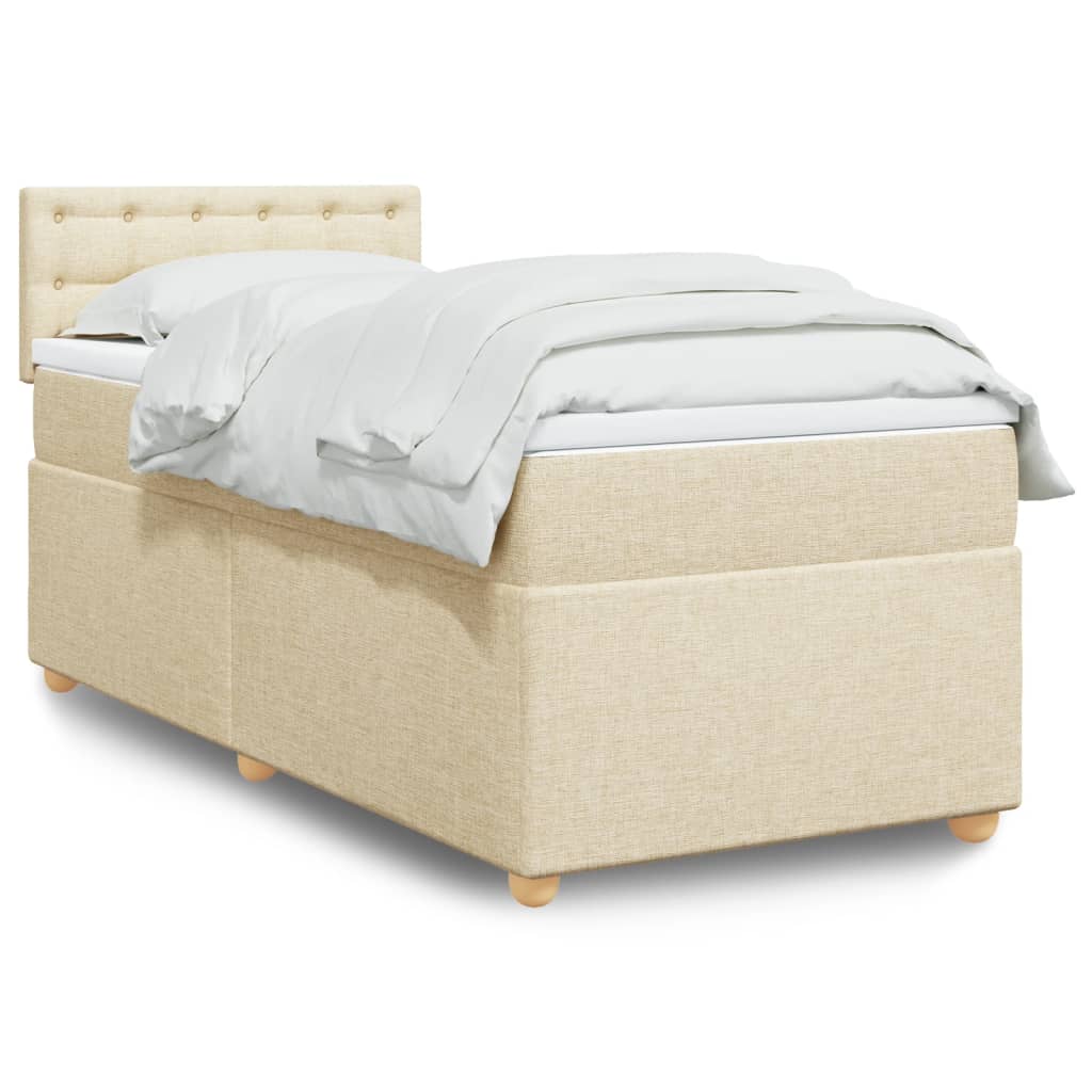 vidaXL Κρεβάτι Boxspring με Στρώμα Κρεμ 90x200 εκ.Υφασμάτινο