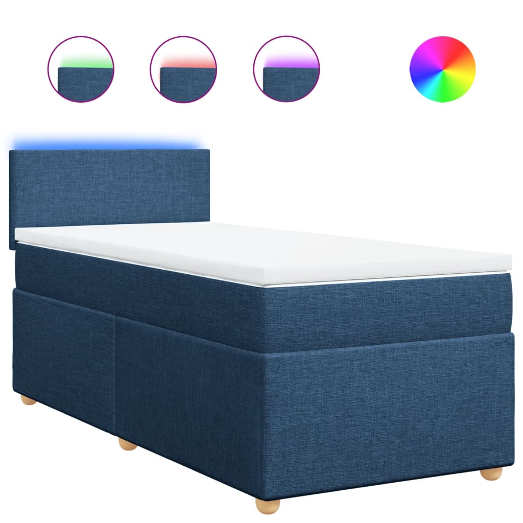 vidaXL Κρεβάτι Boxspring με Στρώμα Μπλε 100 x 200 εκ. Υφασμάτινο