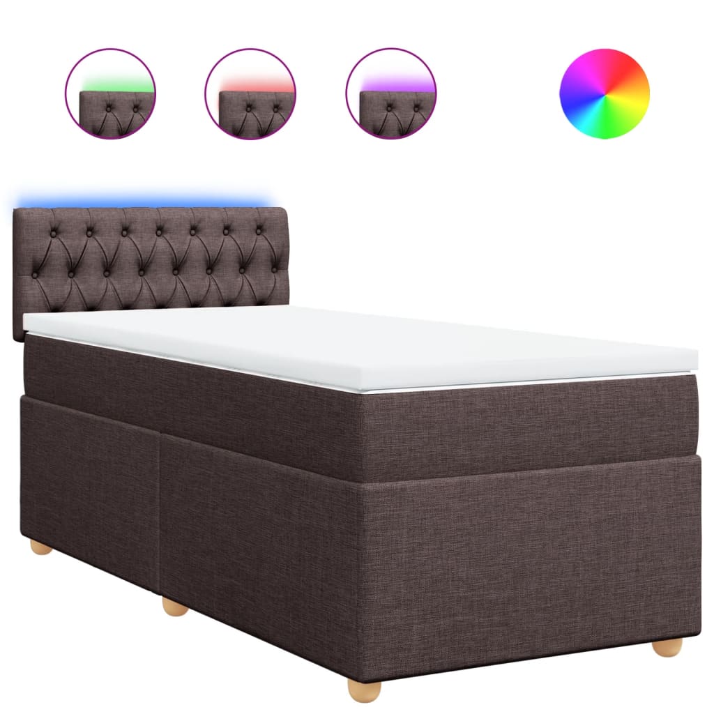 vidaXL Κρεβάτι Boxspring με Στρώμα Σκούρο Καφέ 100x200 εκ. Υφασμάτινο