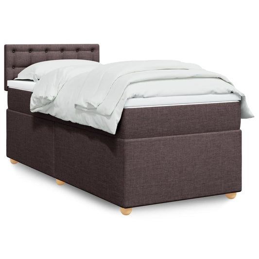 vidaXL Κρεβάτι Boxspring με Στρώμα Σκούρο Καφέ 100x200 εκ. Υφασμάτινο