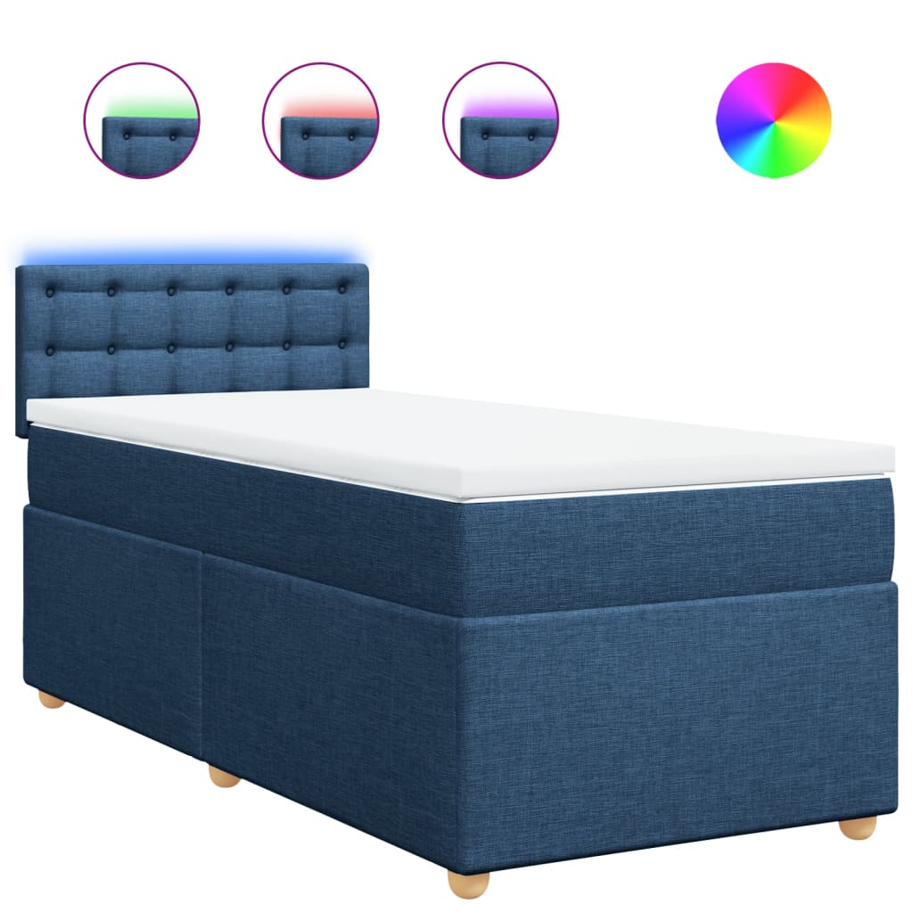 vidaXL Κρεβάτι Boxspring με Στρώμα Μπλε 100 x 200 εκ. Υφασμάτινο