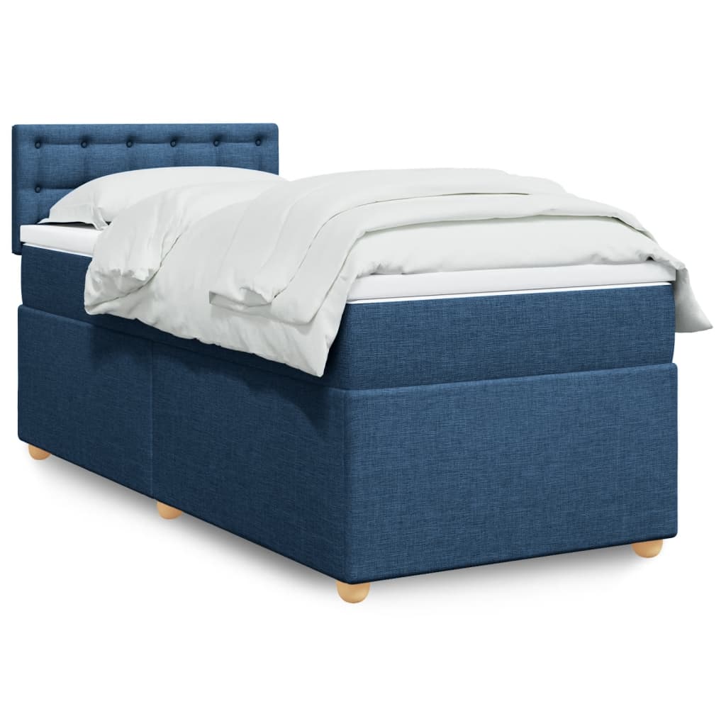 vidaXL Κρεβάτι Boxspring με Στρώμα Μπλε 100 x 200 εκ. Υφασμάτινο