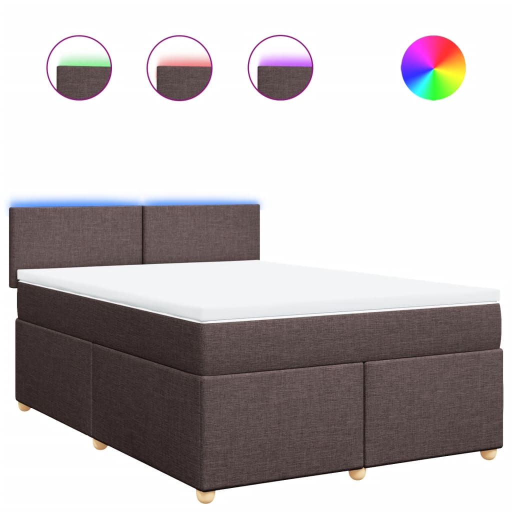 vidaXL Κρεβάτι Boxspring με Στρώμα Σκούρο Καφέ 140x190 εκ. Υφασμάτινο