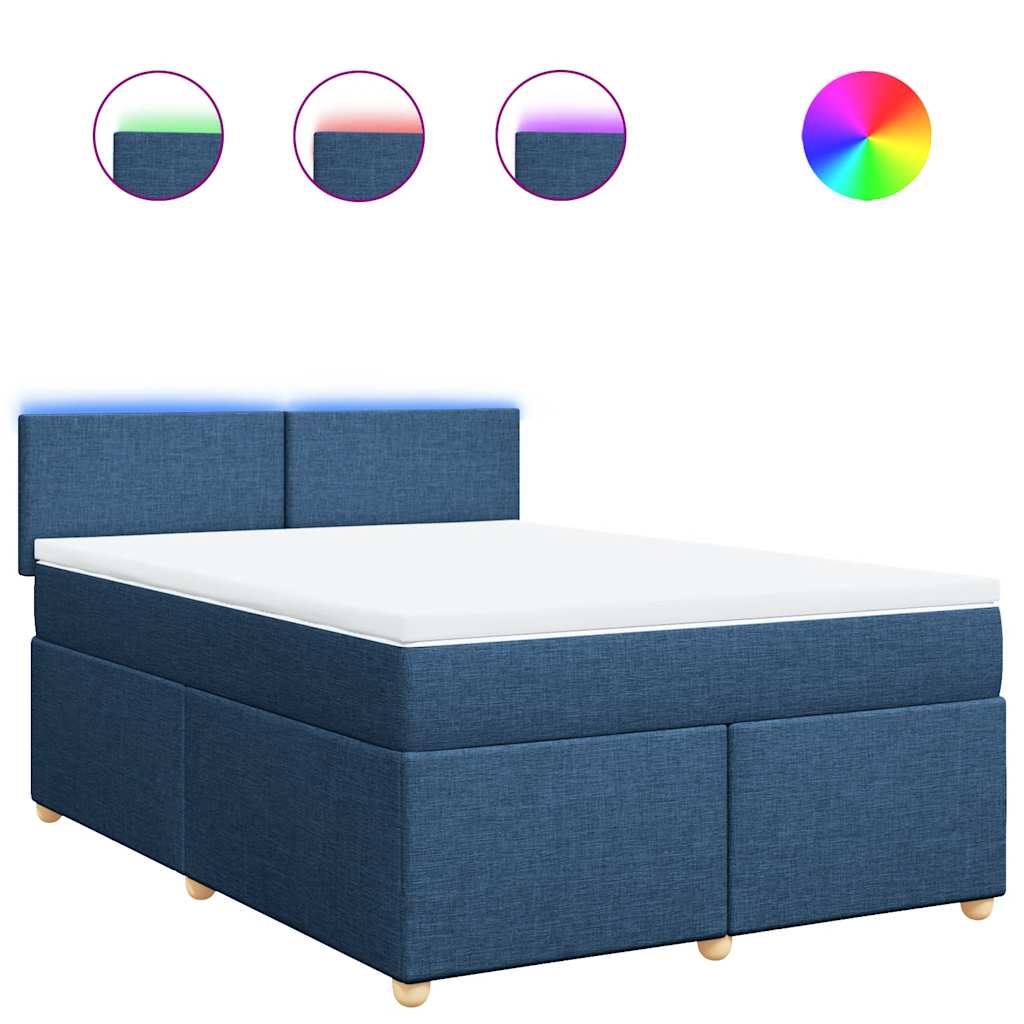 vidaXL Κρεβάτι Boxspring με Στρώμα Μπλε 140x190 εκ. Υφασμάτινο