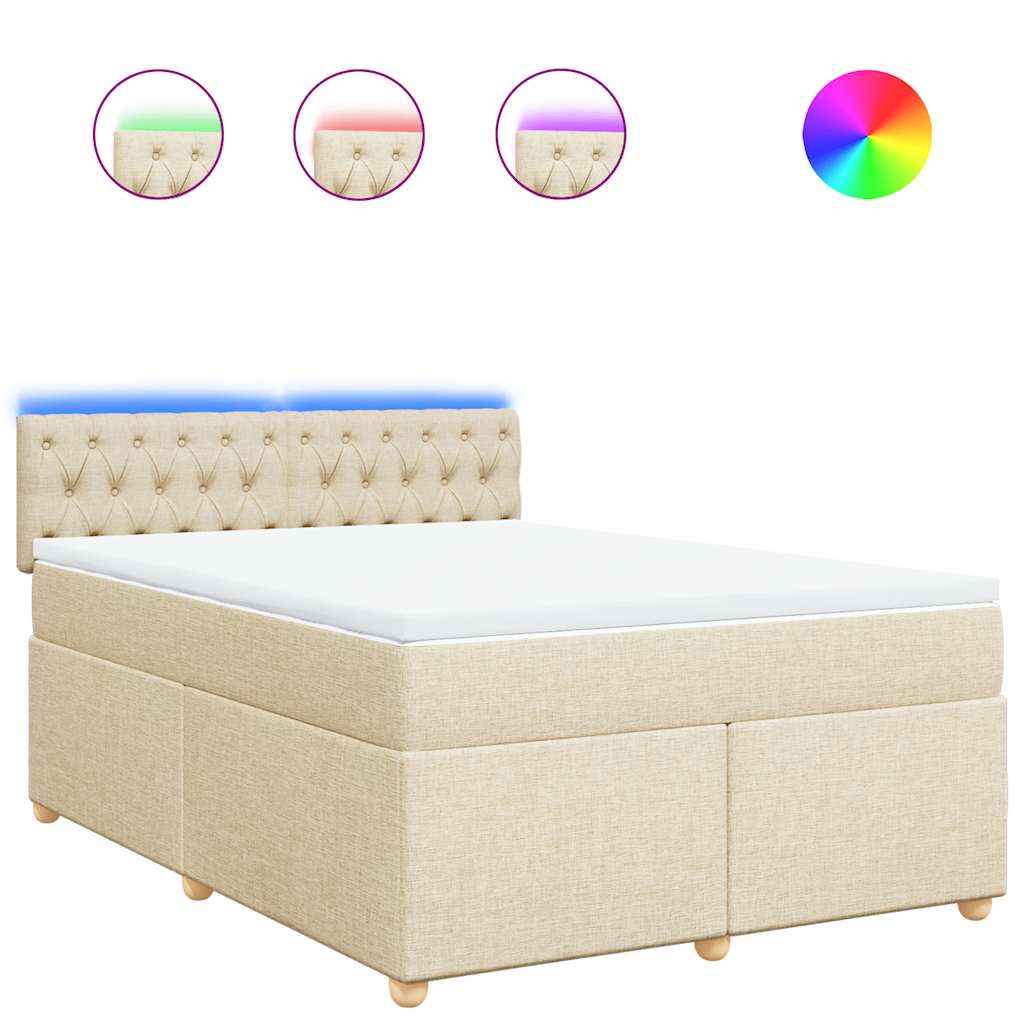 vidaXL Κρεβάτι Boxspring με Στρώμα Κρεμ 140x190 εκ. Υφασμάτινο