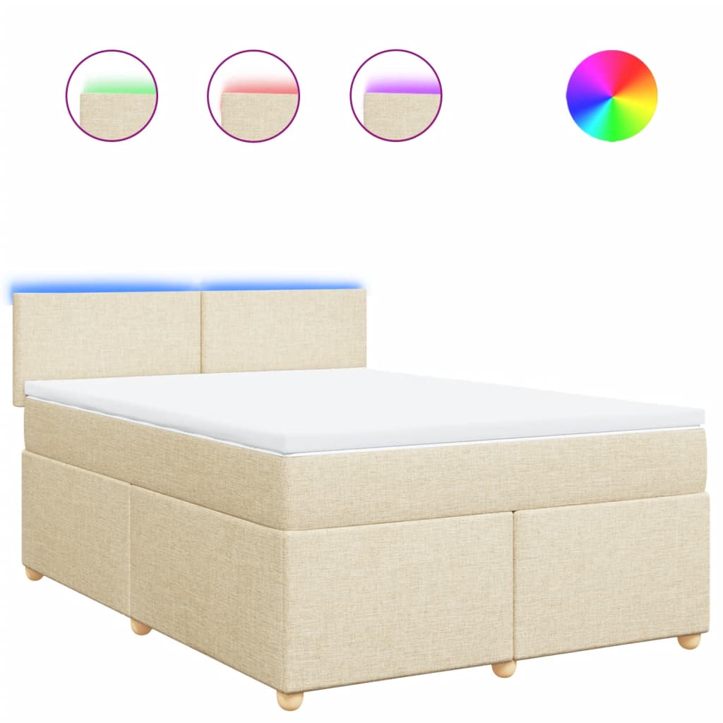 vidaXL Κρεβάτι Boxspring με Στρώμα Κρεμ 140x200 εκ. Υφασμάτινο