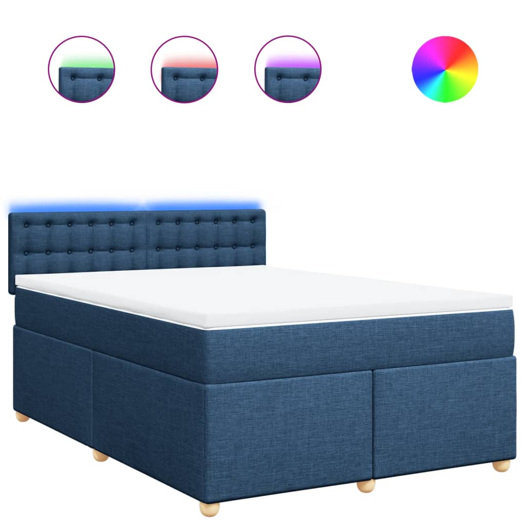 vidaXL Κρεβάτι Boxspring με Στρώμα Μπλε 160x200 εκ. Υφασμάτινο