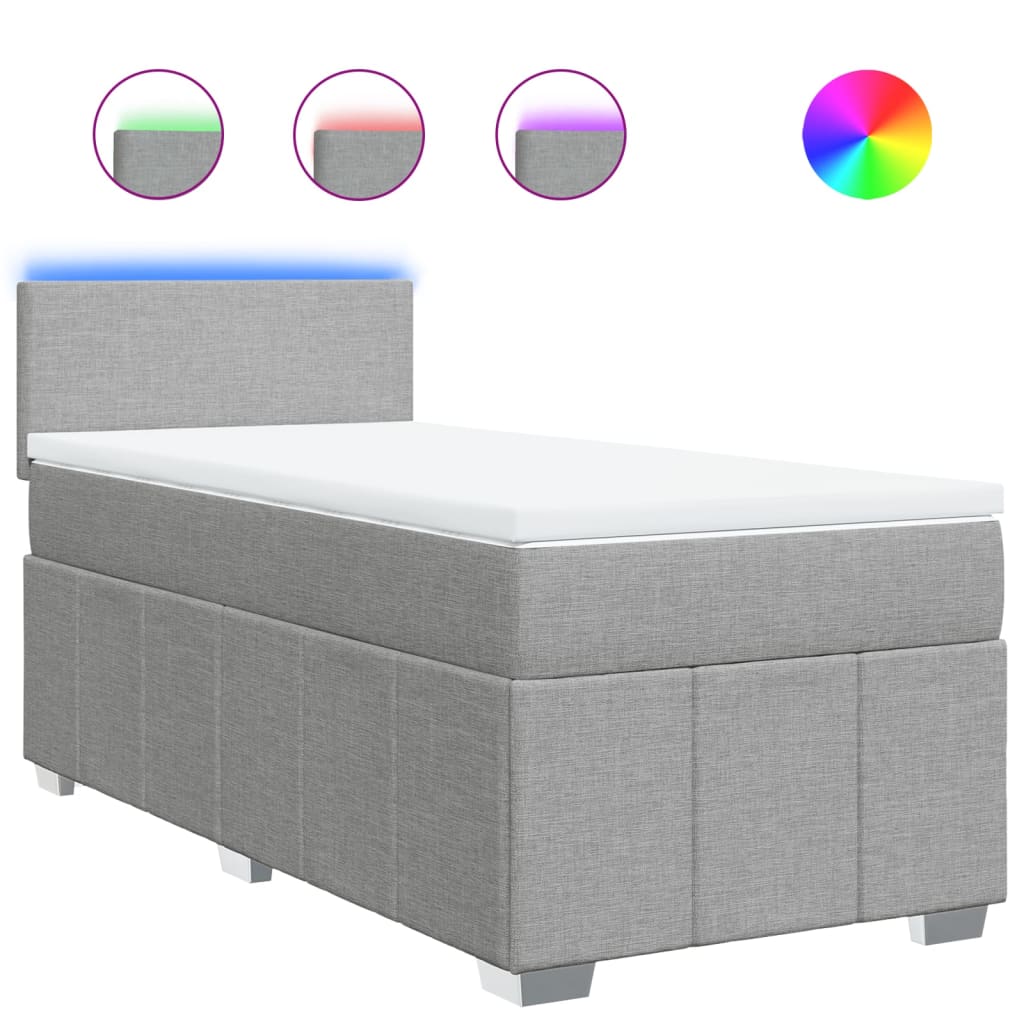 vidaXL Κρεβάτι Boxspring με Στρώμα Ανοιχτό Γκρι 90x190 εκ. Υφασμάτινο