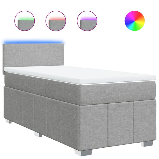 vidaXL Κρεβάτι Boxspring με Στρώμα Ανοιχτό Γκρι 90x190 εκ. Υφασμάτινο