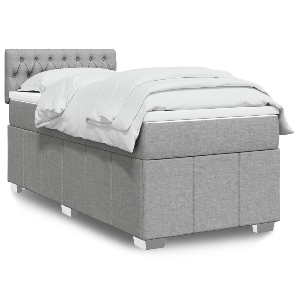 vidaXL Κρεβάτι Boxspring με Στρώμα Ανοιχτό Γκρι 90x190 εκ. Υφασμάτινο