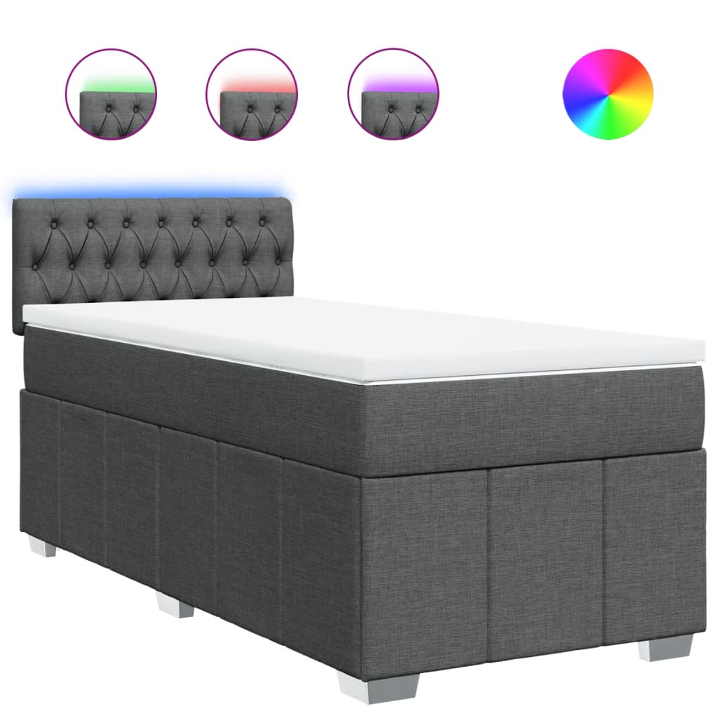 vidaXL Κρεβάτι Boxspring με Στρώμα Σκούρο Γκρι 90x190 εκ. Υφασμάτινο
