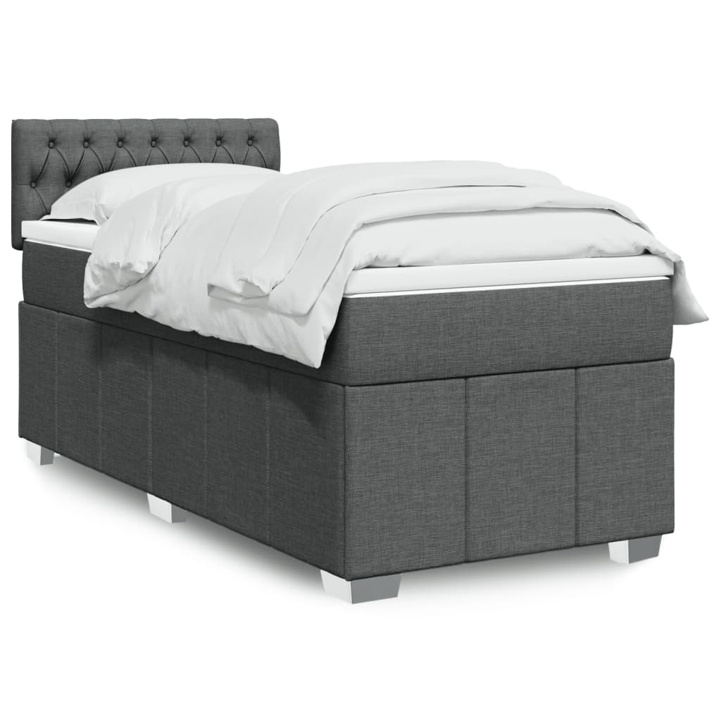 vidaXL Κρεβάτι Boxspring με Στρώμα Σκούρο Γκρι 90x190 εκ. Υφασμάτινο