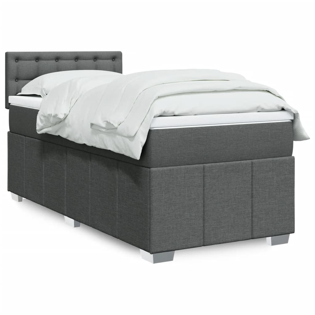 vidaXL Κρεβάτι Boxspring με Στρώμα Σκούρο Γκρι 90x190 εκ. Υφασμάτινο