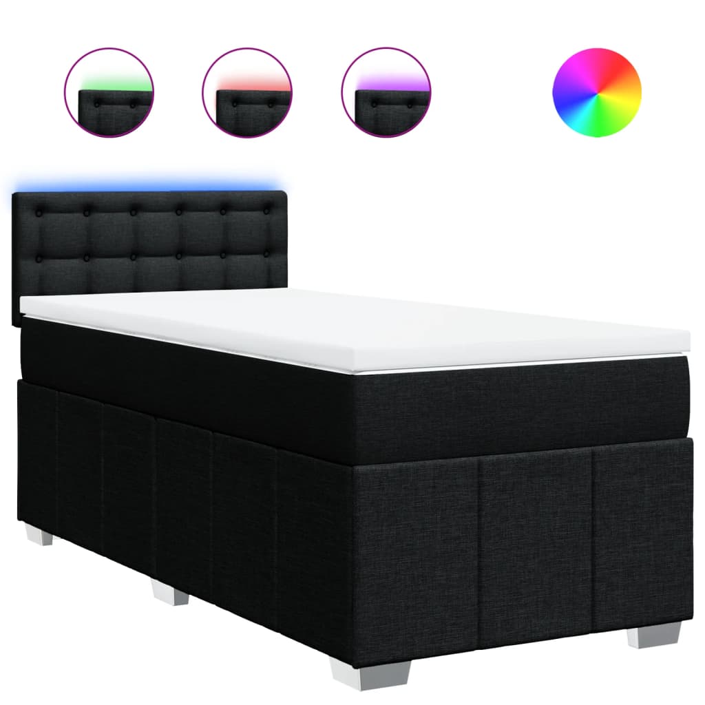 vidaXL Κρεβάτι Boxspring με Στρώμα Μαύρο 90x190 εκ.Υφασμάτινο
