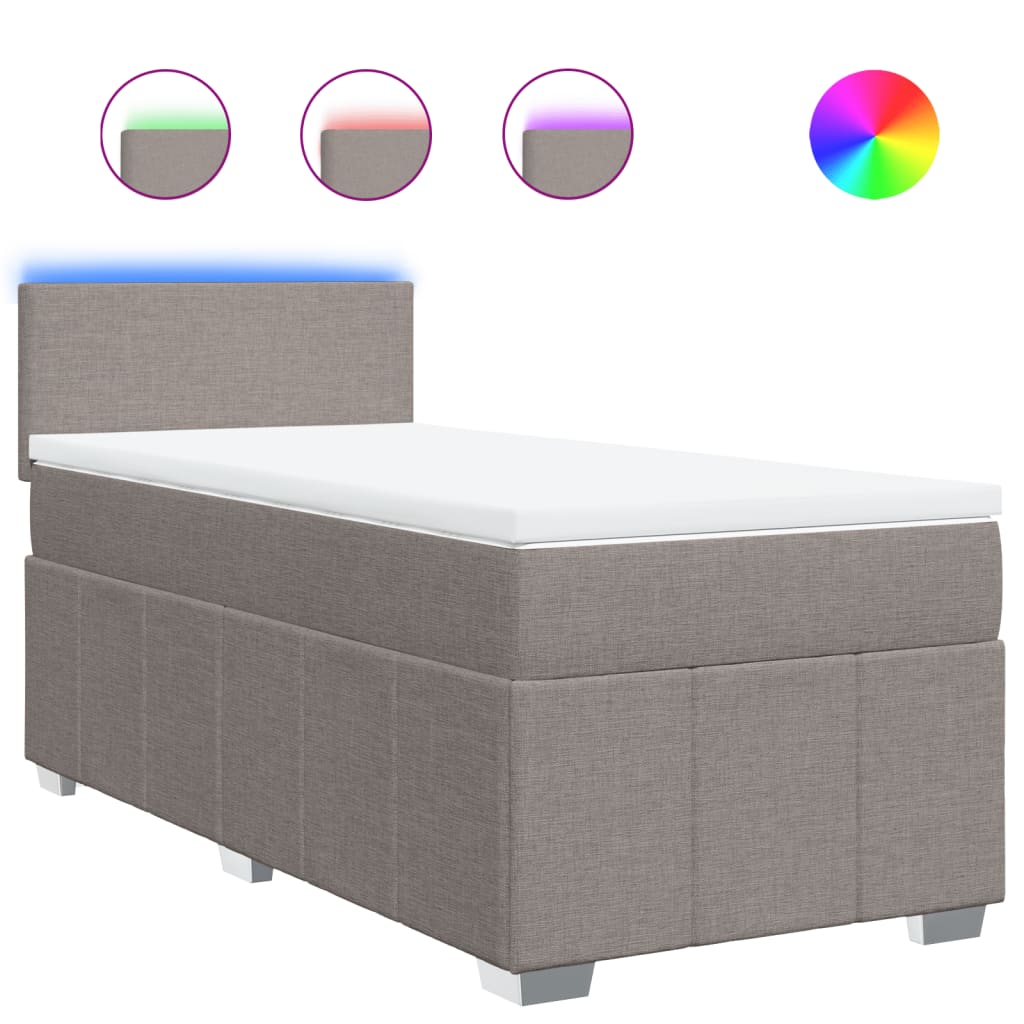 vidaXL Κρεβάτι Boxspring με Στρώμα Taupe 90x200 εκ. Υφασμάτινο