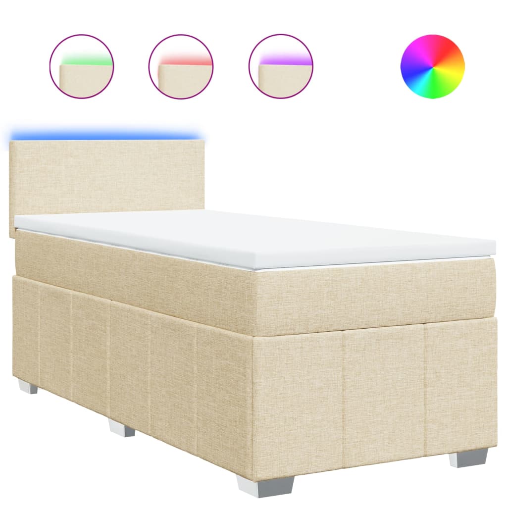 vidaXL Κρεβάτι Boxspring με Στρώμα Κρεμ 90x200 εκ.Υφασμάτινο