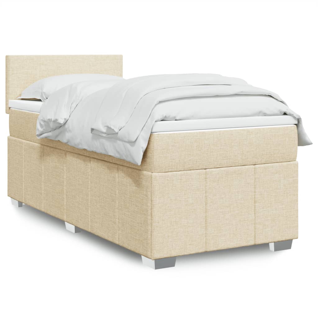 vidaXL Κρεβάτι Boxspring με Στρώμα Κρεμ 90x200 εκ.Υφασμάτινο