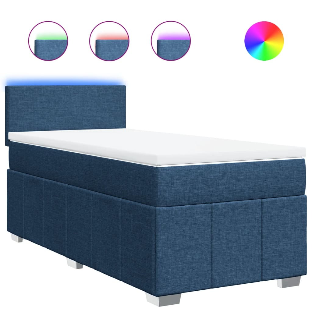 vidaXL Κρεβάτι Boxspring με Στρώμα Μπλε 90x200 εκ.Υφασμάτινο