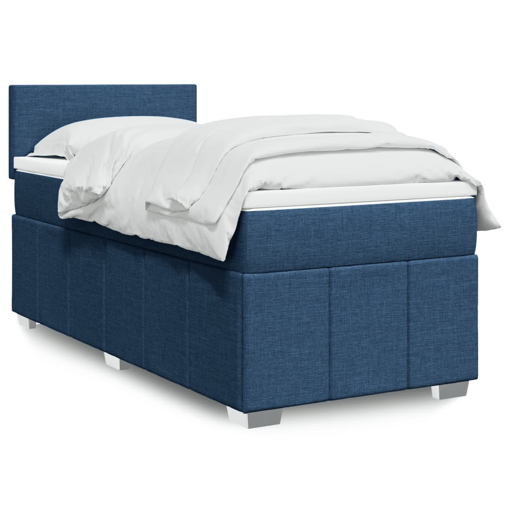 vidaXL Κρεβάτι Boxspring με Στρώμα Μπλε 90x200 εκ.Υφασμάτινο