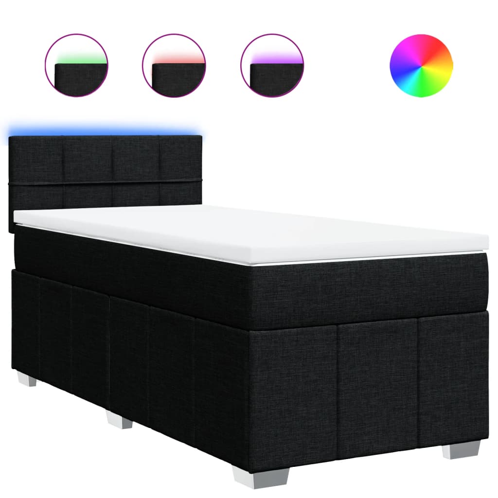 vidaXL Κρεβάτι Boxspring με Στρώμα Μαύρο 90x200 εκ. Υφασμάτινο
