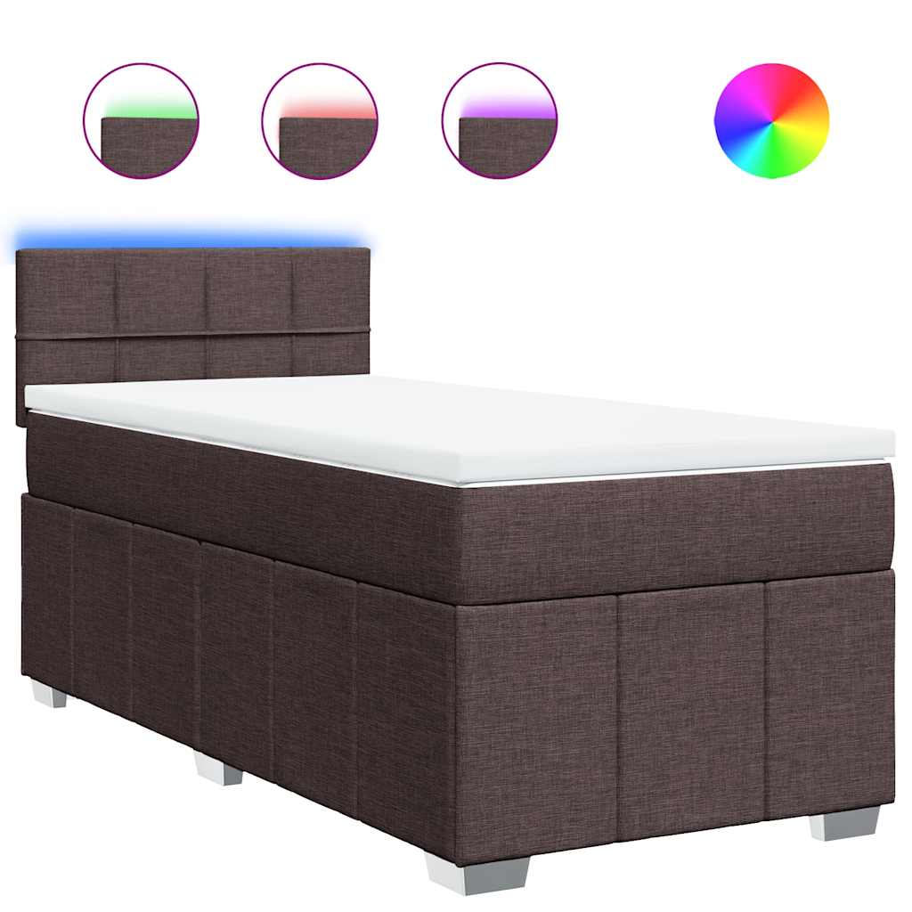 vidaXL Κρεβάτι Boxspring με Στρώμα Σκούρο Καφέ 90x200 εκ. Υφασμάτινο
