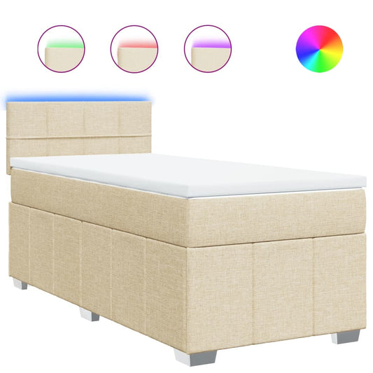 vidaXL Κρεβάτι Boxspring με Στρώμα Κρεμ 90x200 εκ.Υφασμάτινο