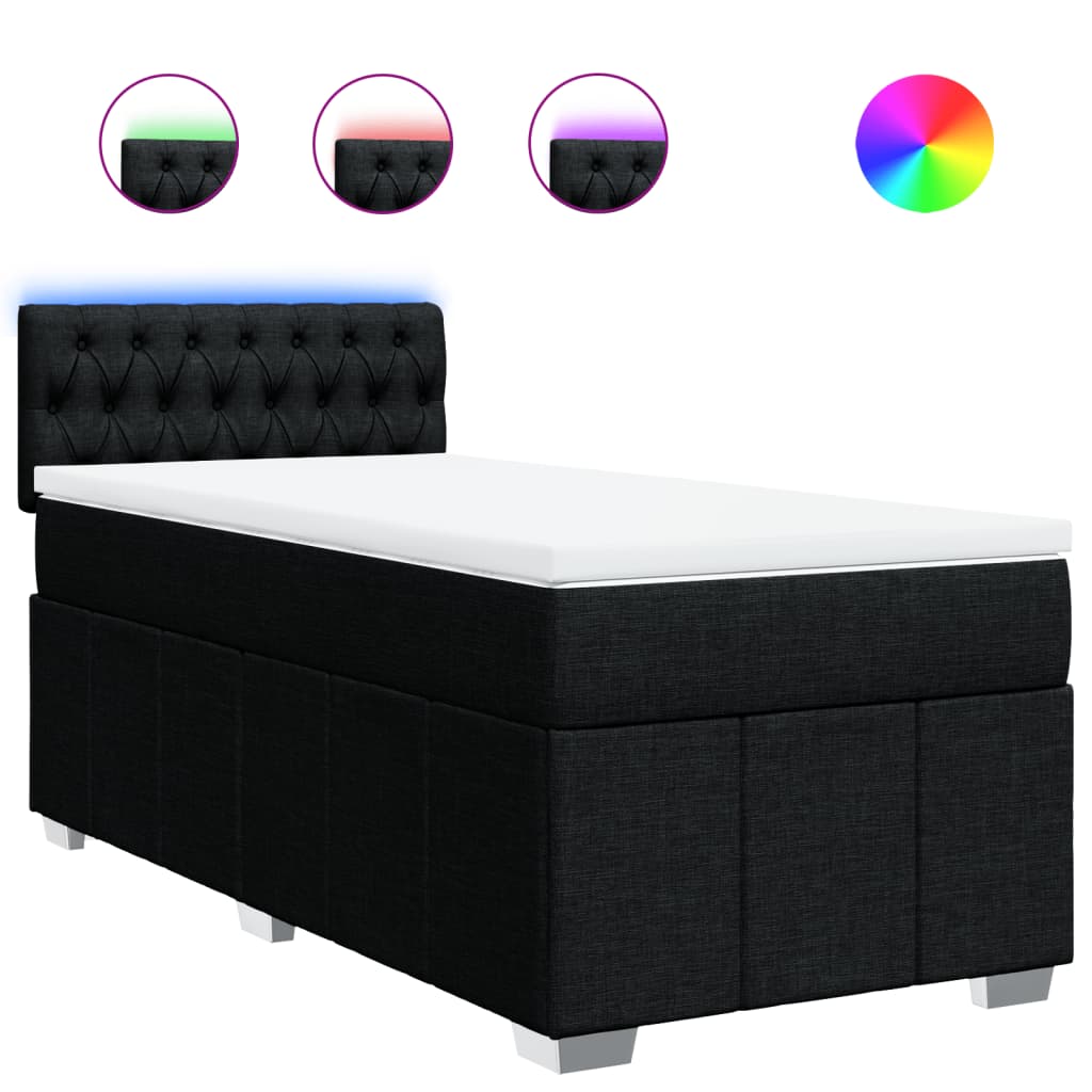vidaXL Κρεβάτι Boxspring με Στρώμα Μαύρο 90x200 εκ. Υφασμάτινο