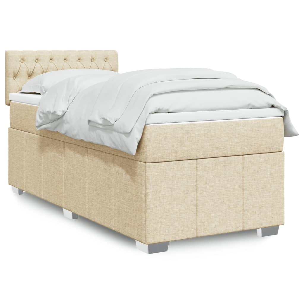 vidaXL Κρεβάτι Boxspring με Στρώμα Κρεμ 90x200 εκ.Υφασμάτινο
