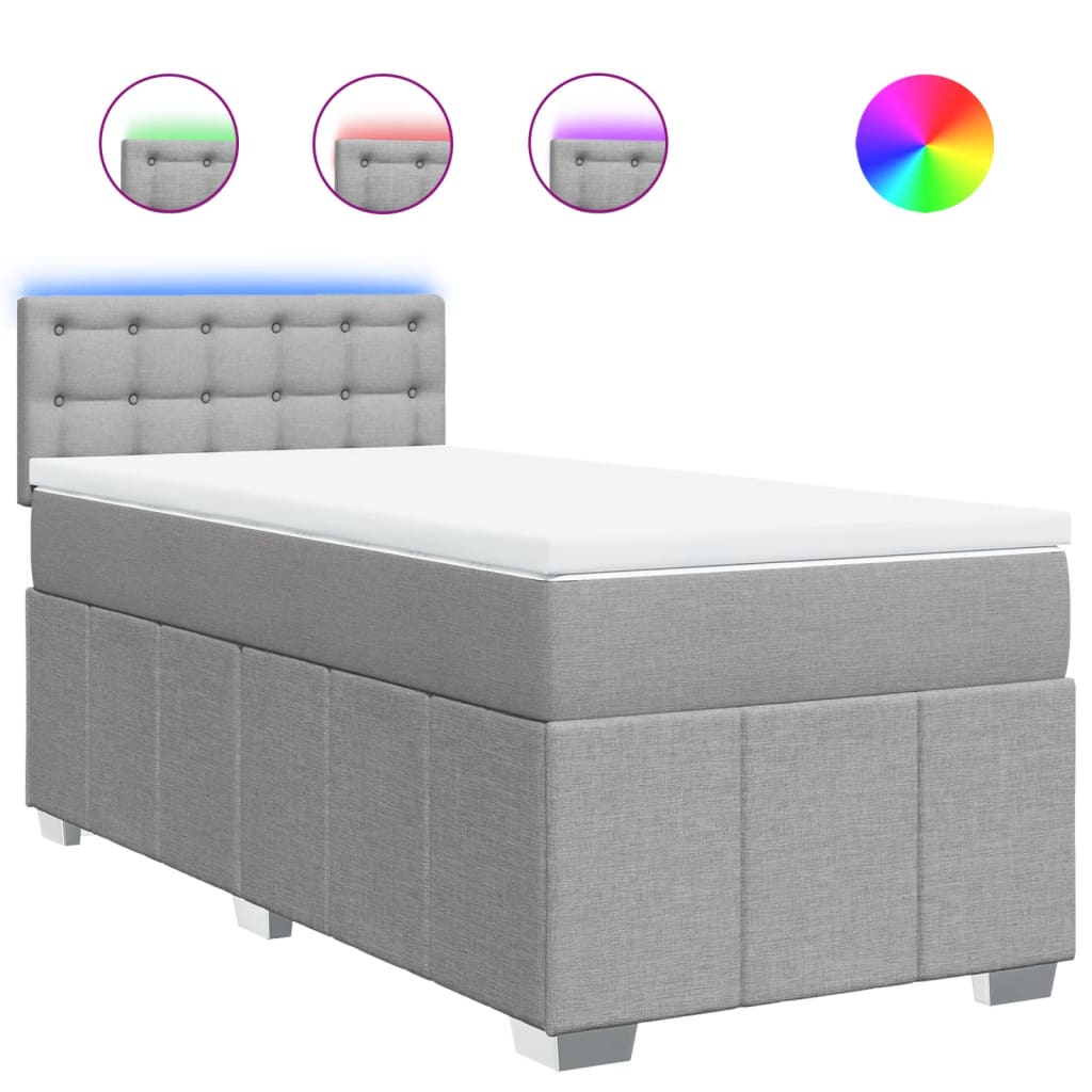 vidaXL Κρεβάτι Boxspring με Στρώμα Ανοιχτό Γκρι 90x200 εκ. Υφασμάτινο