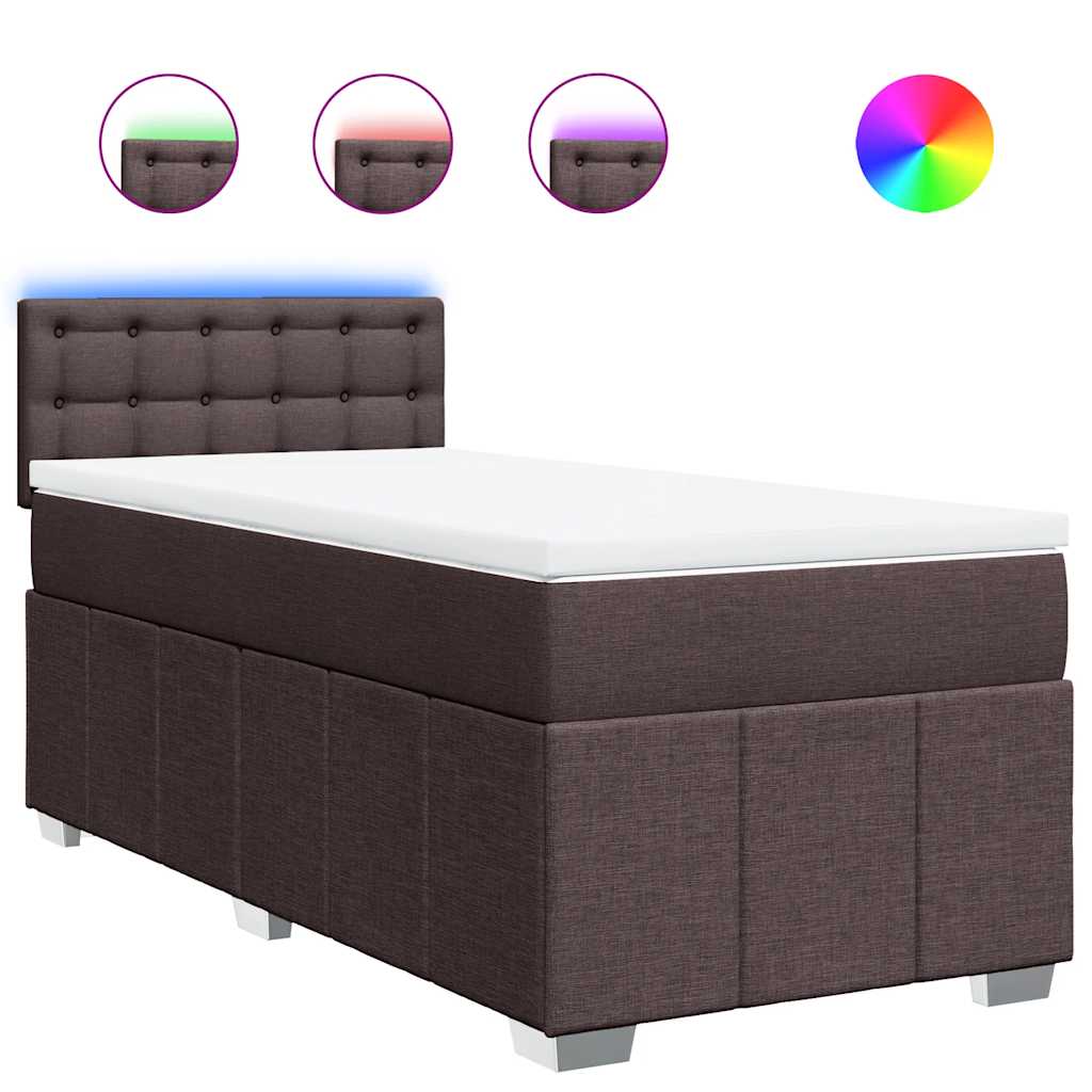 vidaXL Κρεβάτι Boxspring με Στρώμα Σκούρο Καφέ 90x200 εκ. Υφασμάτινο