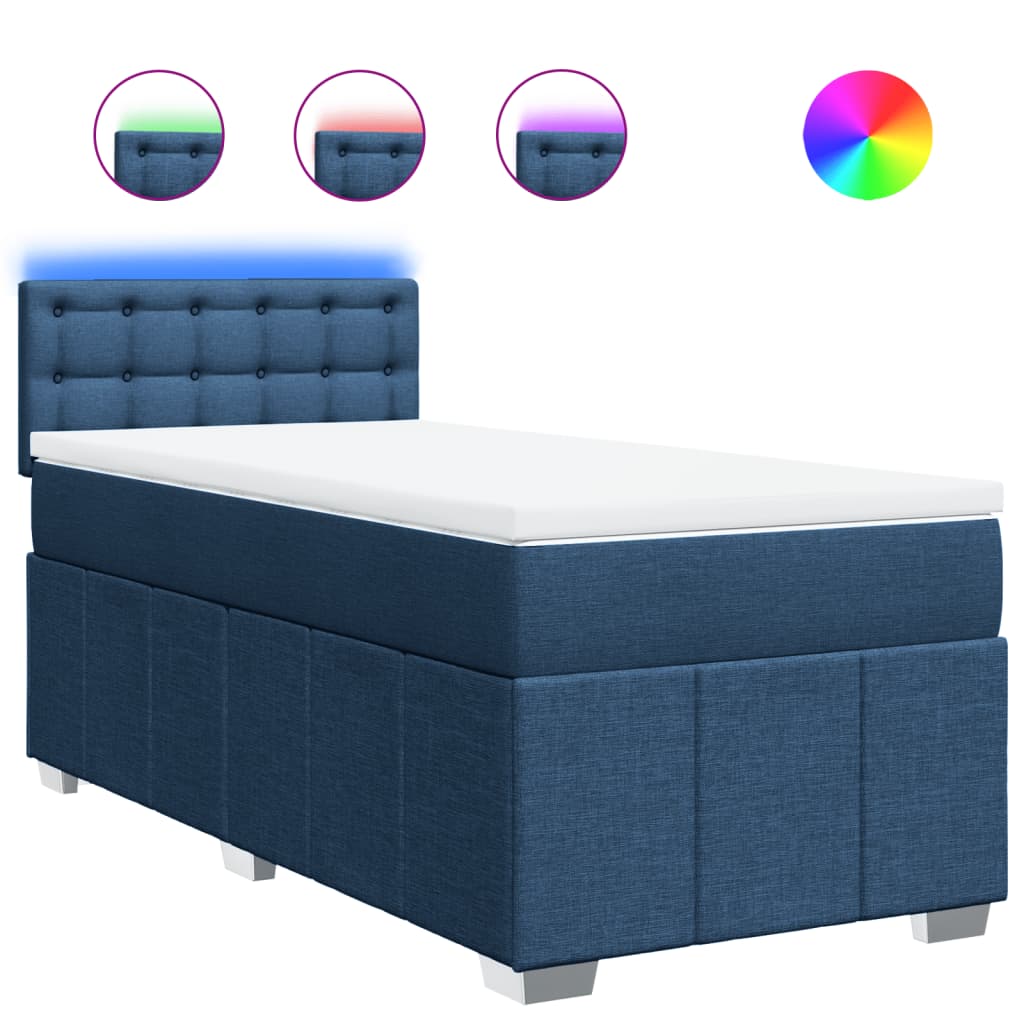 vidaXL Κρεβάτι Boxspring με Στρώμα Μπλε 90x200 εκ.Υφασμάτινο