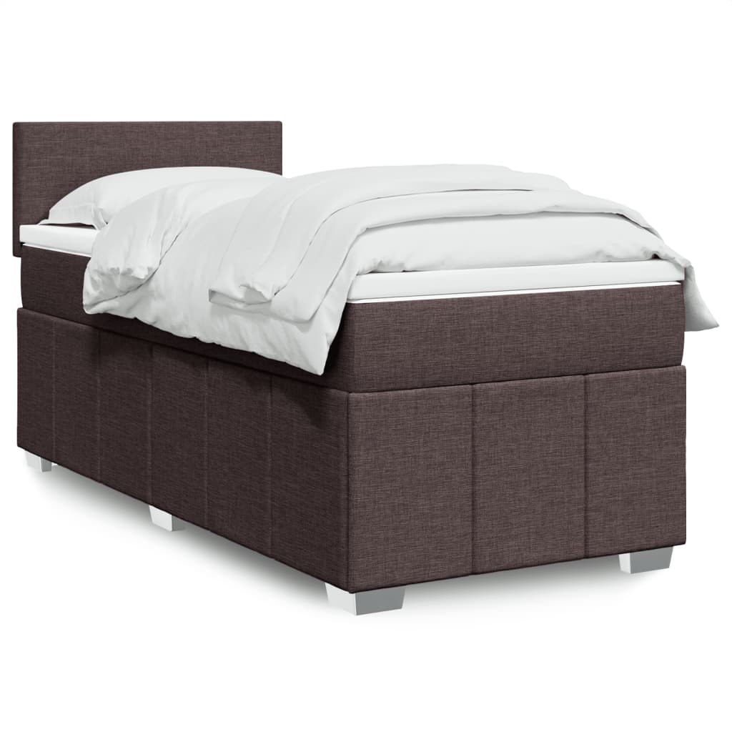 vidaXL Κρεβάτι Boxspring με Στρώμα Σκούρο Καφέ 100x200 εκ. Υφασμάτινο