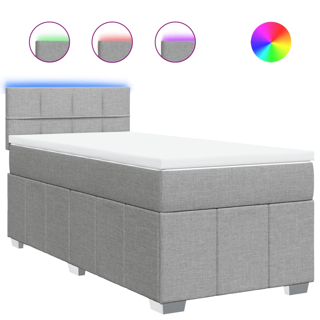 vidaXL Κρεβάτι Boxspring με Στρώμα Ανοιχτό Γκρι 100x200 εκ. Υφασμάτινο