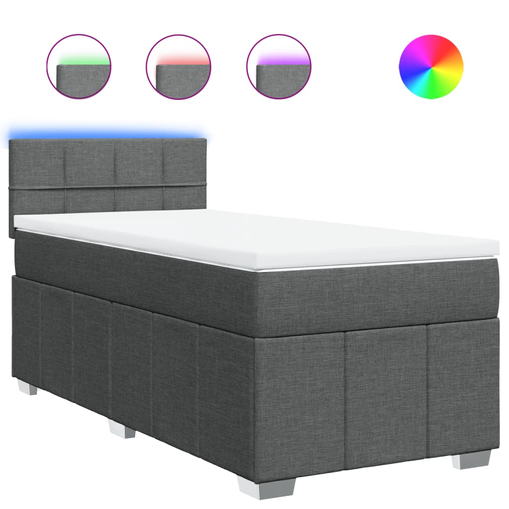 vidaXL Κρεβάτι Boxspring με Στρώμα Σκούρο Γκρι 100x200 εκ. Υφασμάτινο