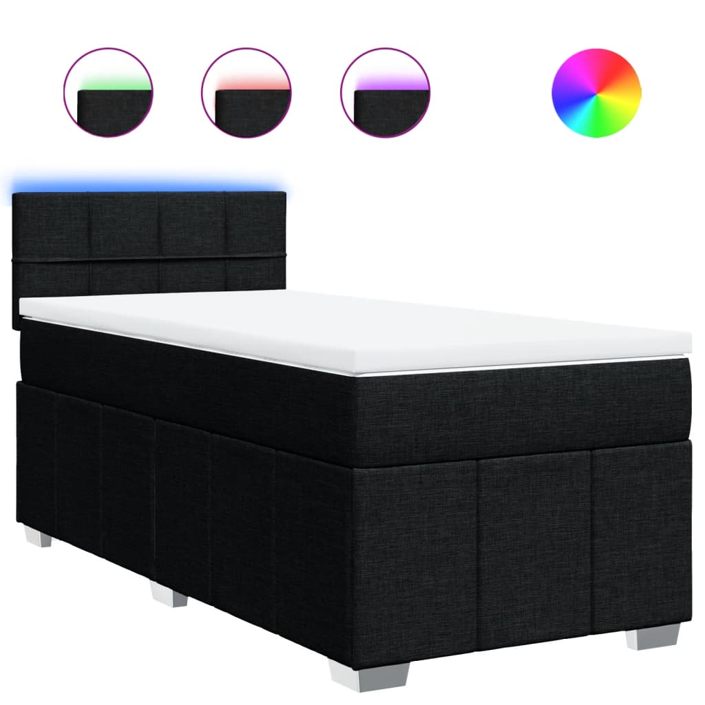 vidaXL Κρεβάτι Boxspring με Στρώμα Μαύρο 100 x 200 εκ. Υφασμάτινο