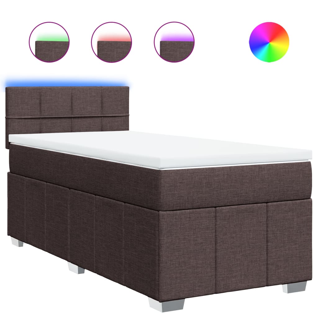 vidaXL Κρεβάτι Boxspring με Στρώμα Σκούρο Καφέ 100x200 εκ. Υφασμάτινο