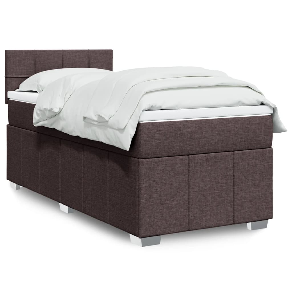 vidaXL Κρεβάτι Boxspring με Στρώμα Σκούρο Καφέ 100x200 εκ. Υφασμάτινο