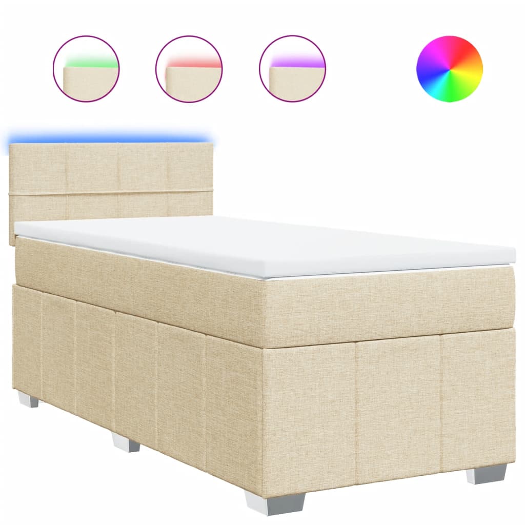 vidaXL Κρεβάτι Boxspring με Στρώμα Κρεμ 100 x 200 εκ. Υφασμάτινο